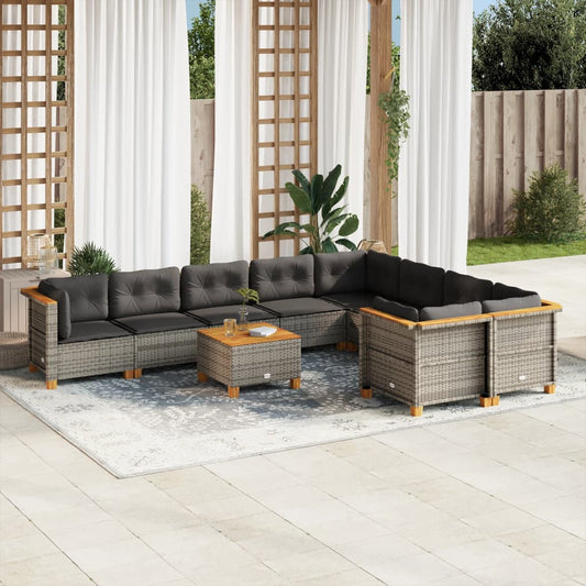 Set Divano da Giardino 10 pz con Cuscini Grigio in Polyrattan - homemem39