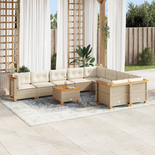 Set Divano da Giardino 10 pz con Cuscini Beige in Polyrattan - homemem39