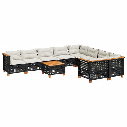 Set Divani da Giardino 10pz con Cuscini in Polyrattan Nero | homemem39