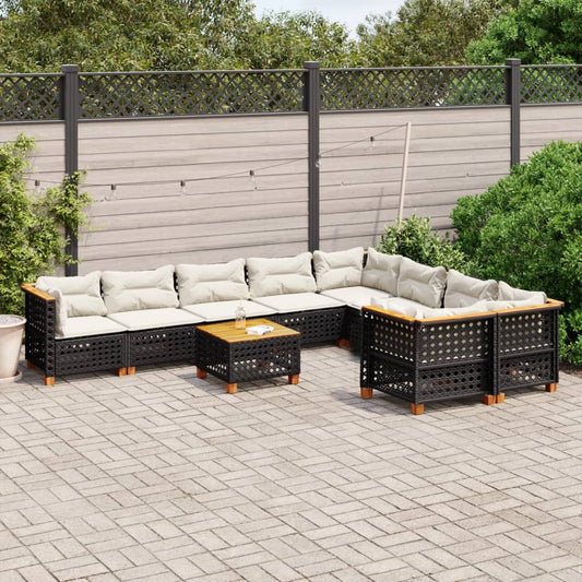 Set Divani da Giardino 10pz con Cuscini in Polyrattan Nero - homemem39