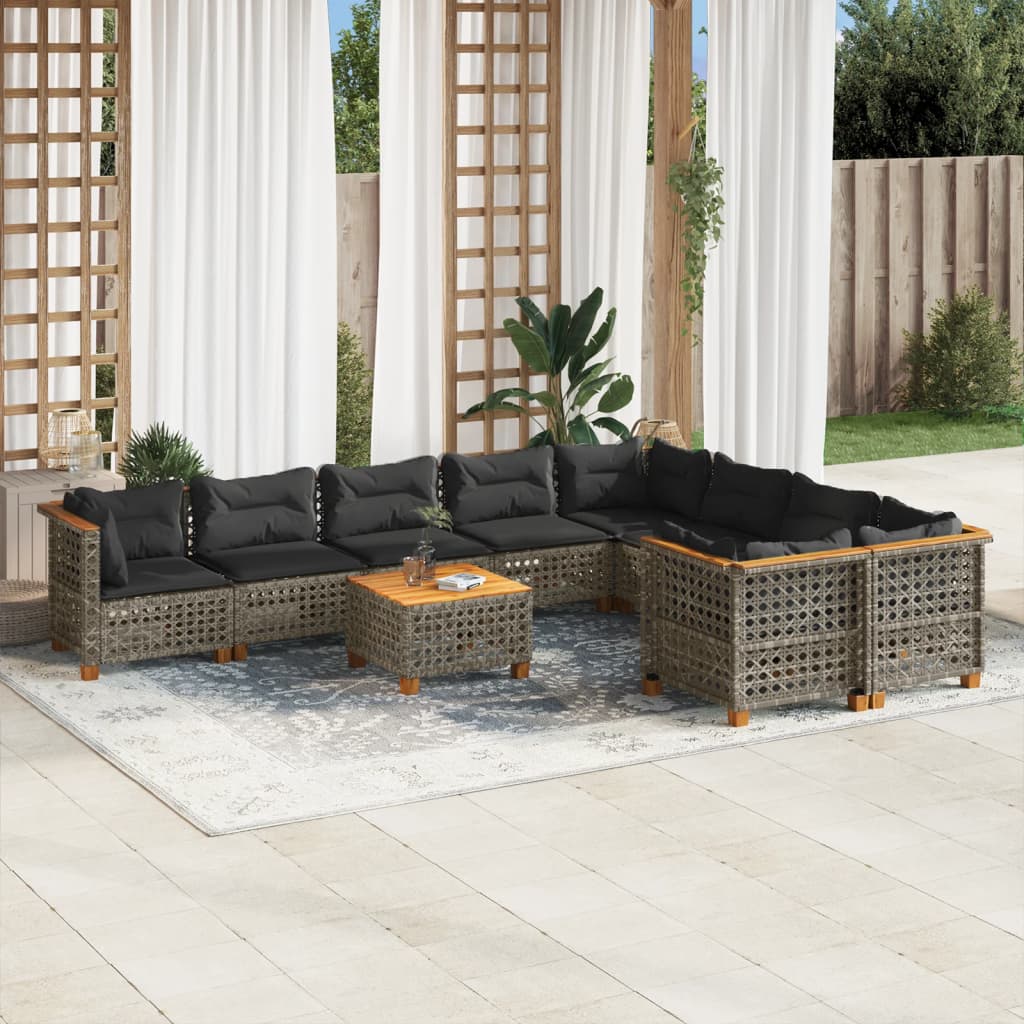 Set Divano da Giardino 10 pz con Cuscini Grigio in Polyrattan - homemem39