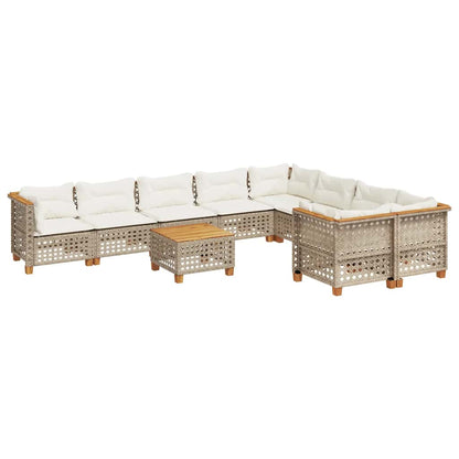 Set Divano da Giardino 10 pz con Cuscini Beige in Polyrattan