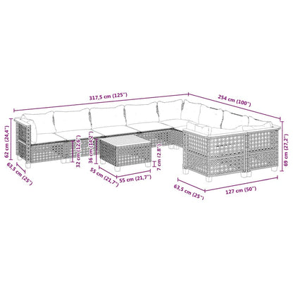Set Divano da Giardino 10 pz con Cuscini Beige in Polyrattan