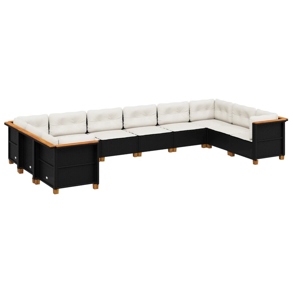 Set Divani da Giardino 10pz con Cuscini in Polyrattan Nero | homemem39
