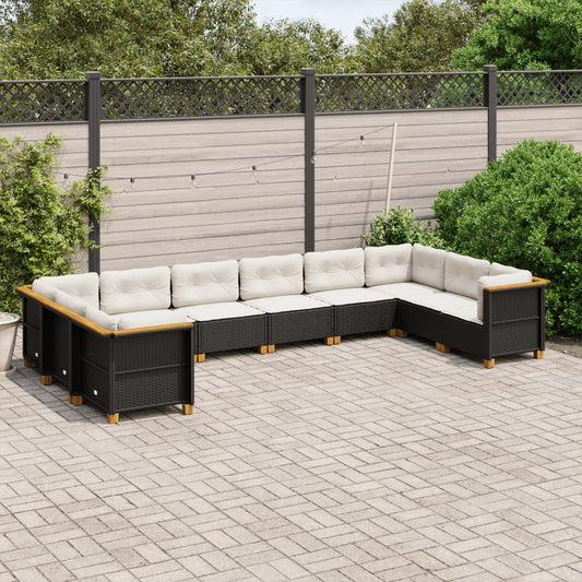 Set Divani da Giardino 10pz con Cuscini in Polyrattan Nero - homemem39