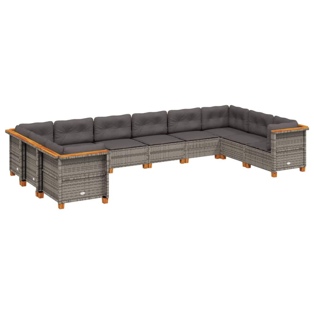 Set Divano da Giardino 10 pz con Cuscini Grigio in Polyrattan - homemem39