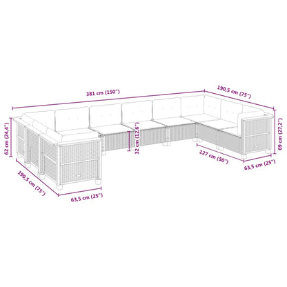 Set Divano da Giardino 10 pz con Cuscini Grigio in Polyrattan - homemem39