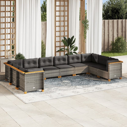 Set Divano da Giardino 10 pz con Cuscini Grigio in Polyrattan - homemem39