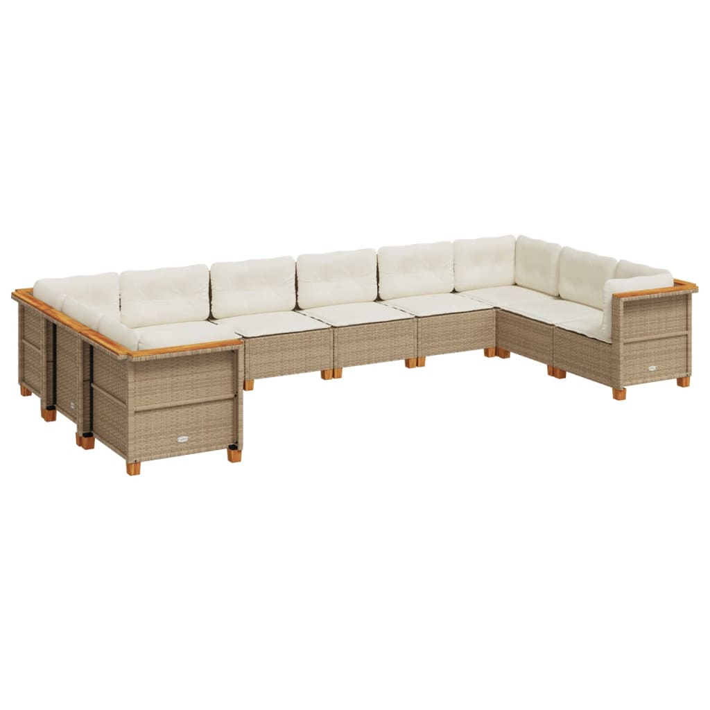 Set Divano da Giardino 10 pz con Cuscini Beige in Polyrattan - homemem39