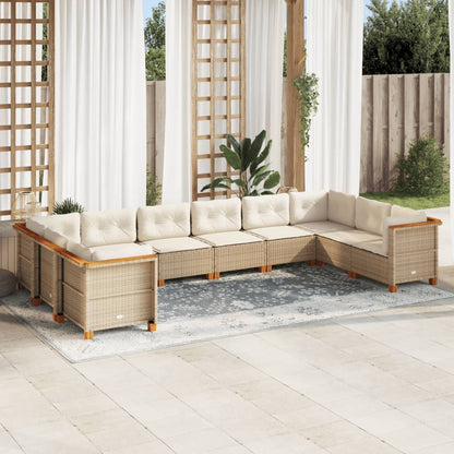 Set Divano da Giardino 10 pz con Cuscini Beige in Polyrattan - homemem39