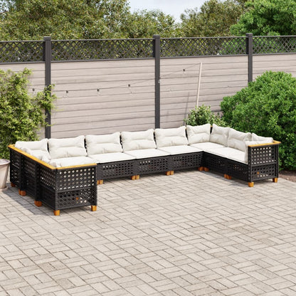 Set Divani da Giardino 10pz con Cuscini in Polyrattan Nero - homemem39