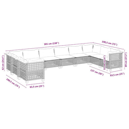 Set Divano da Giardino 10 pz con Cuscini Beige in Polyrattan | homemem39