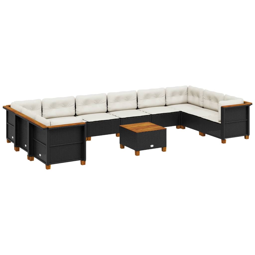 Set Divani da Giardino 11 pz con Cuscini in Polyrattan Nero | homemem39