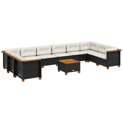 Set Divani da Giardino 11 pz con Cuscini in Polyrattan Nero | homemem39