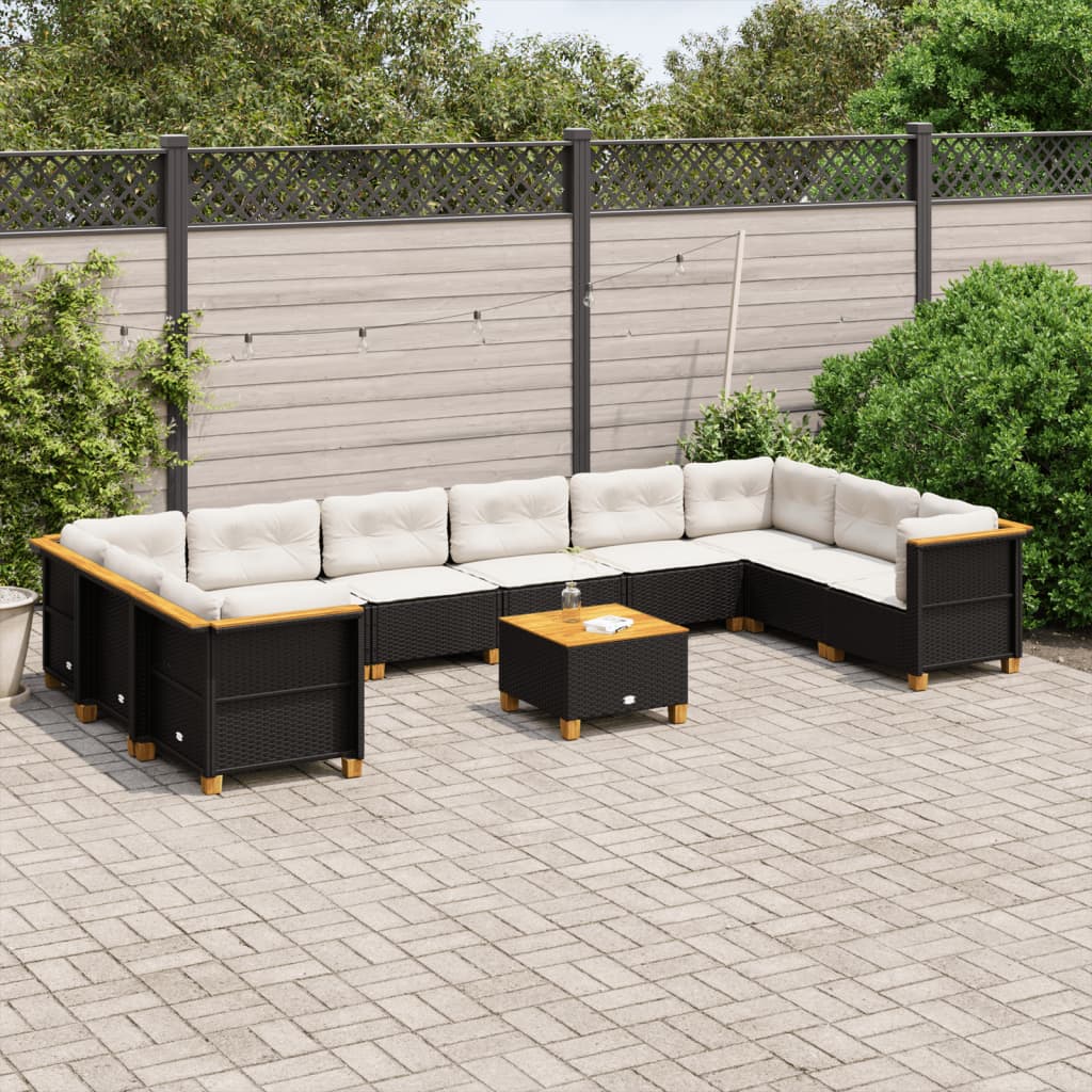 Set Divani da Giardino 11 pz con Cuscini in Polyrattan Nero | homemem39