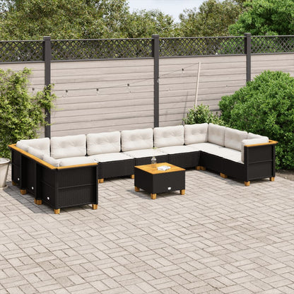 Set Divani da Giardino 11 pz con Cuscini in Polyrattan Nero | homemem39