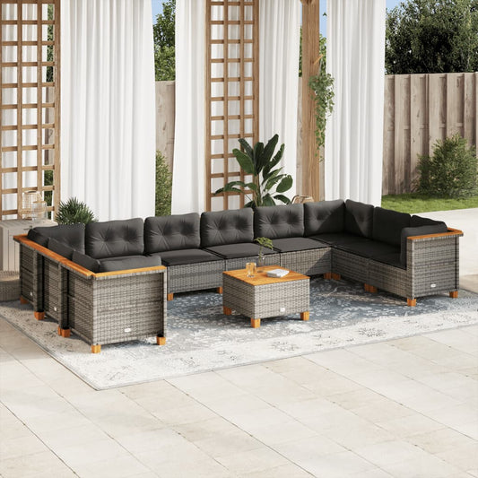 Set Divani da Giardino 11 pz con Cuscini in Polyrattan Grigio - homemem39