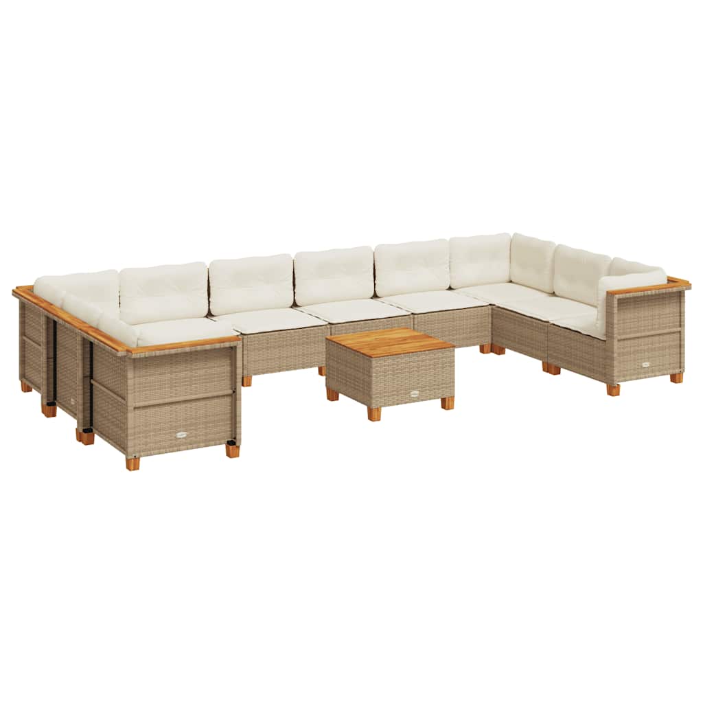 Set Divani da Giardino 11 pz con Cuscini Beige in Polyrattan | homemem39
