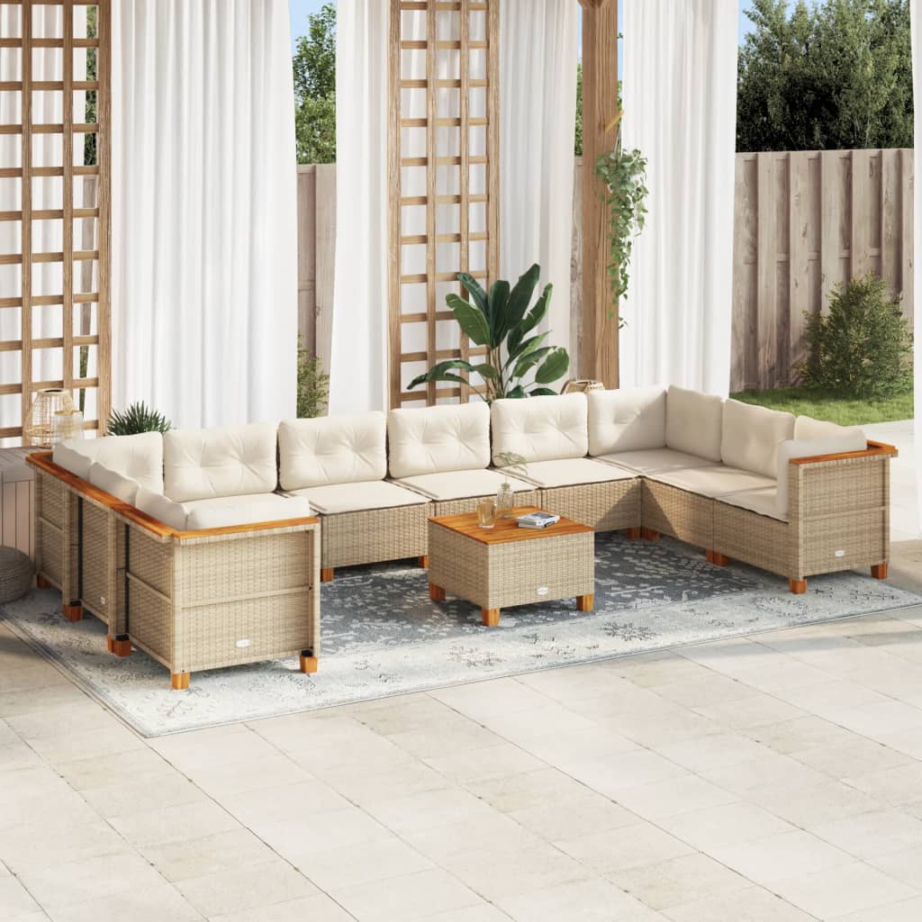 Set Divani da Giardino 11 pz con Cuscini Beige in Polyrattan | homemem39