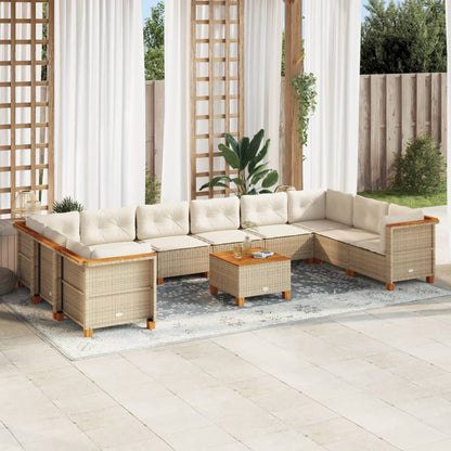 Set Divani da Giardino 11 pz con Cuscini Beige in Polyrattan | homemem39