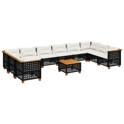 Set Divani da Giardino 11 pz con Cuscini in Polyrattan Nero | homemem39