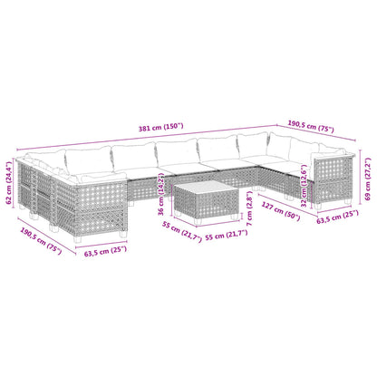 Set Divani da Giardino 11 pz con Cuscini in Polyrattan Nero | homemem39
