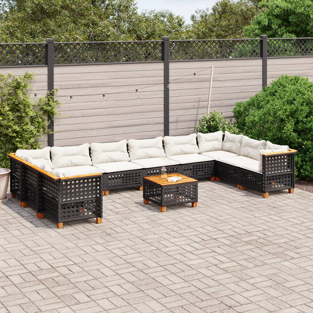 Set Divani da Giardino 11 pz con Cuscini in Polyrattan Nero | homemem39