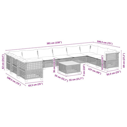Set Divani da Giardino 11 pz con Cuscini in Polyrattan Grigio | homemem39