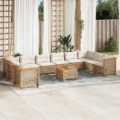 Set Divani da Giardino 11 pz con Cuscini Beige in Polyrattan