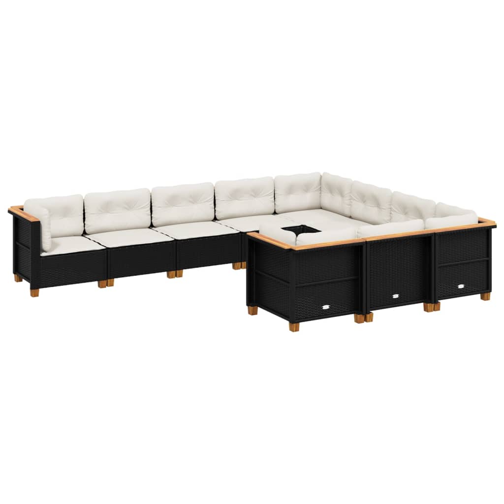 Set Divani da Giardino 10pz con Cuscini in Polyrattan Nero | homemem39