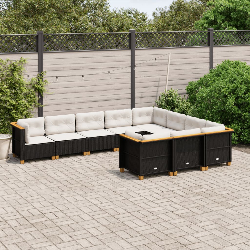 Set Divani da Giardino 10pz con Cuscini in Polyrattan Nero - homemem39
