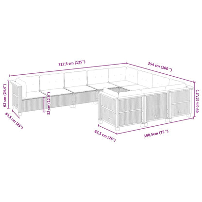Set Divano da Giardino 10 pz con Cuscini Beige in Polyrattan | homemem39