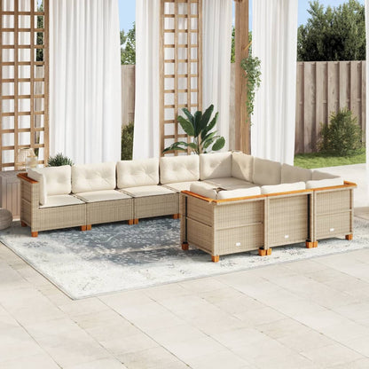 Set Divano da Giardino 10 pz con Cuscini Beige in Polyrattan | homemem39