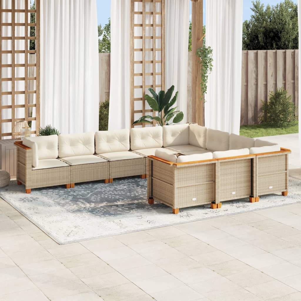 Set Divano da Giardino 10 pz con Cuscini Beige in Polyrattan - homemem39