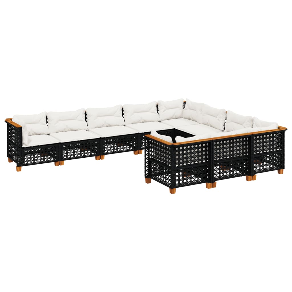 Set Divani da Giardino 10pz con Cuscini in Polyrattan Nero | homemem39