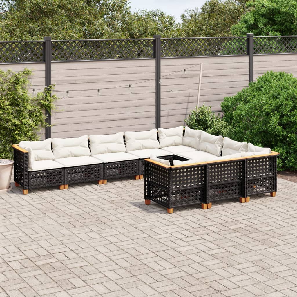 Set Divani da Giardino 10pz con Cuscini in Polyrattan Nero | homemem39