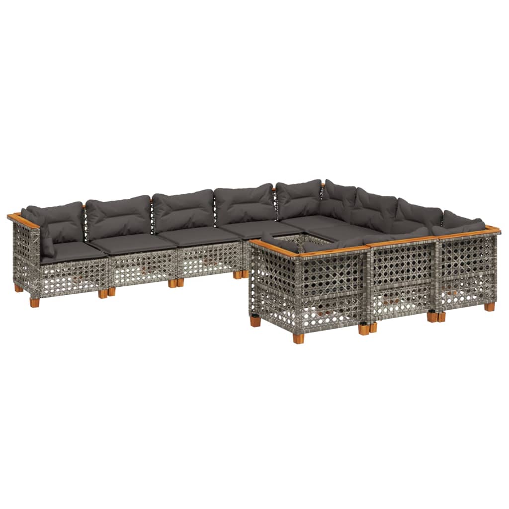 Set Divano da Giardino 10 pz con Cuscini Grigio in Polyrattan | homemem39