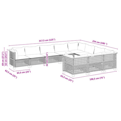 Set Divano da Giardino 10 pz con Cuscini Grigio in Polyrattan | homemem39