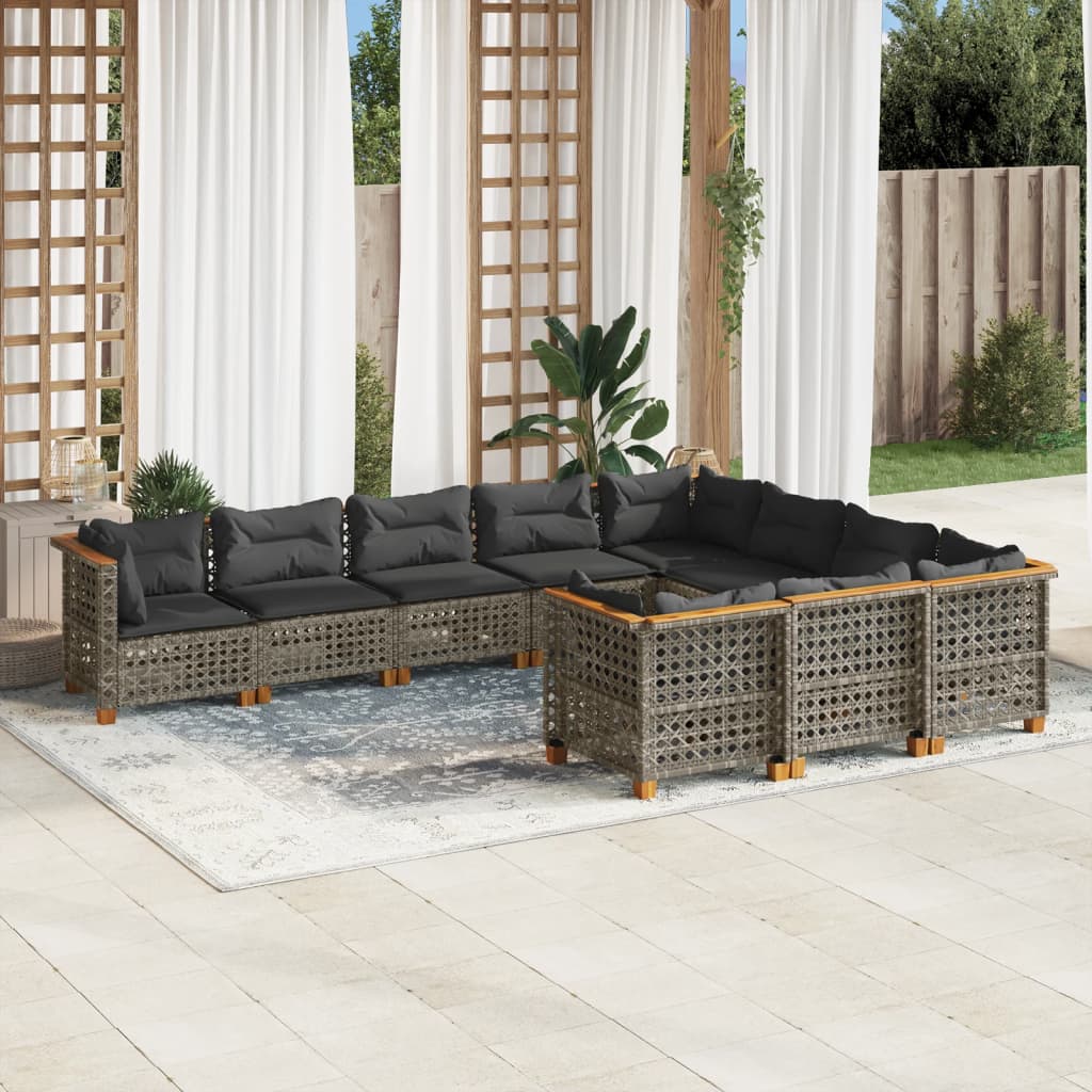 Set Divano da Giardino 10 pz con Cuscini Grigio in Polyrattan | homemem39