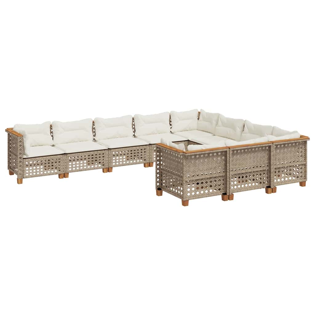 Set Divano da Giardino 10 pz con Cuscini Beige in Polyrattan | homemem39
