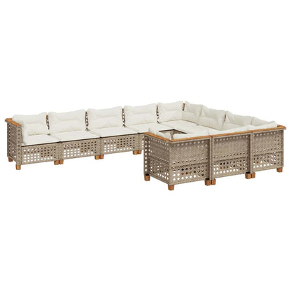 Set Divano da Giardino 10 pz con Cuscini Beige in Polyrattan | homemem39