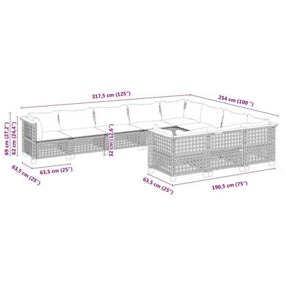 Set Divano da Giardino 10 pz con Cuscini Beige in Polyrattan | homemem39