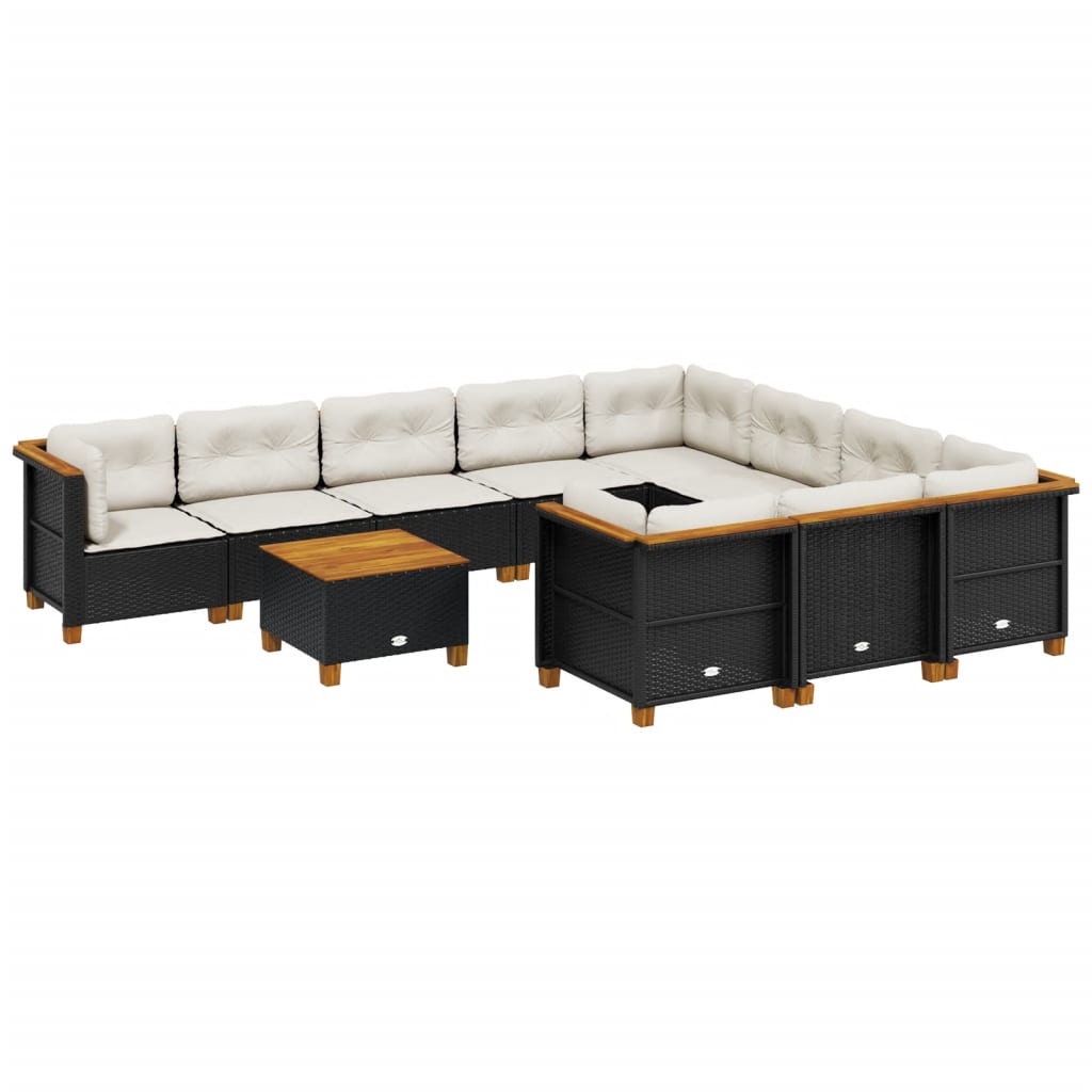 Set Divani da Giardino 11 pz con Cuscini in Polyrattan Nero | homemem39