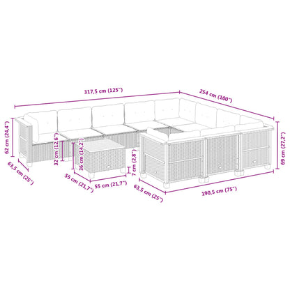 Set Divani da Giardino 11 pz con Cuscini in Polyrattan Nero | homemem39