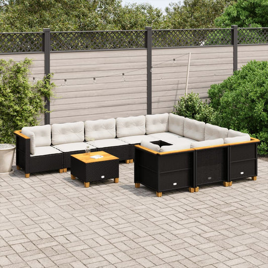 Set Divani da Giardino 11 pz con Cuscini in Polyrattan Nero - homemem39