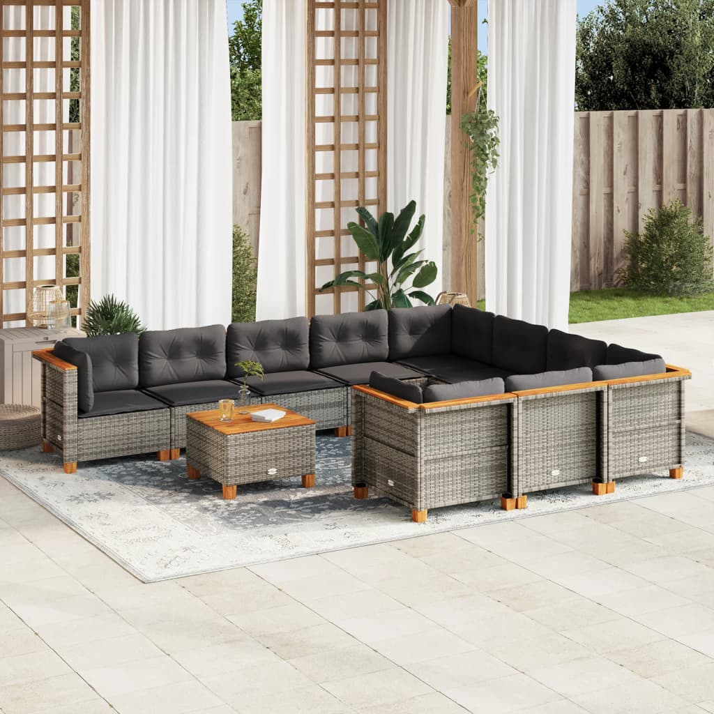 Set Divani da Giardino 11 pz con Cuscini in Polyrattan Grigio - homemem39