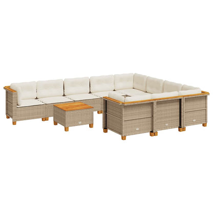 Set Divani da Giardino 11 pz con Cuscini Beige in Polyrattan - homemem39