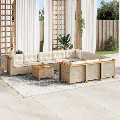 Set Divani da Giardino 11 pz con Cuscini Beige in Polyrattan | homemem39
