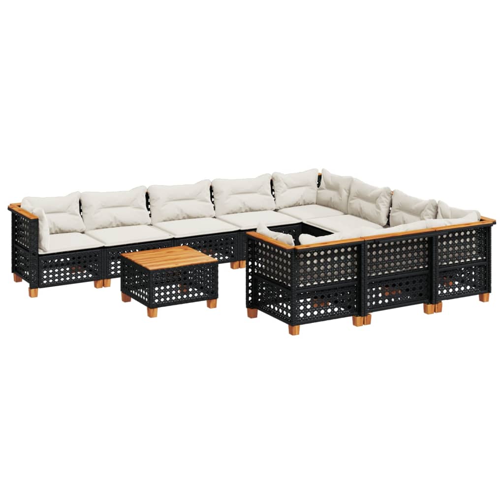 Set Divani da Giardino 11 pz con Cuscini in Polyrattan Nero | homemem39