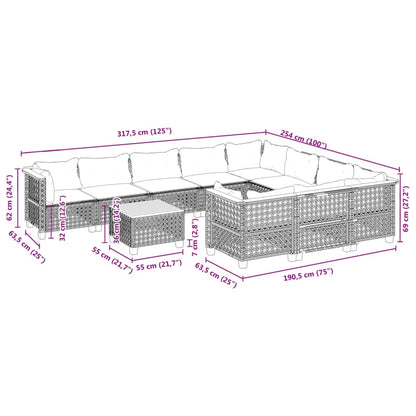 Set Divani da Giardino 11 pz con Cuscini in Polyrattan Nero | homemem39
